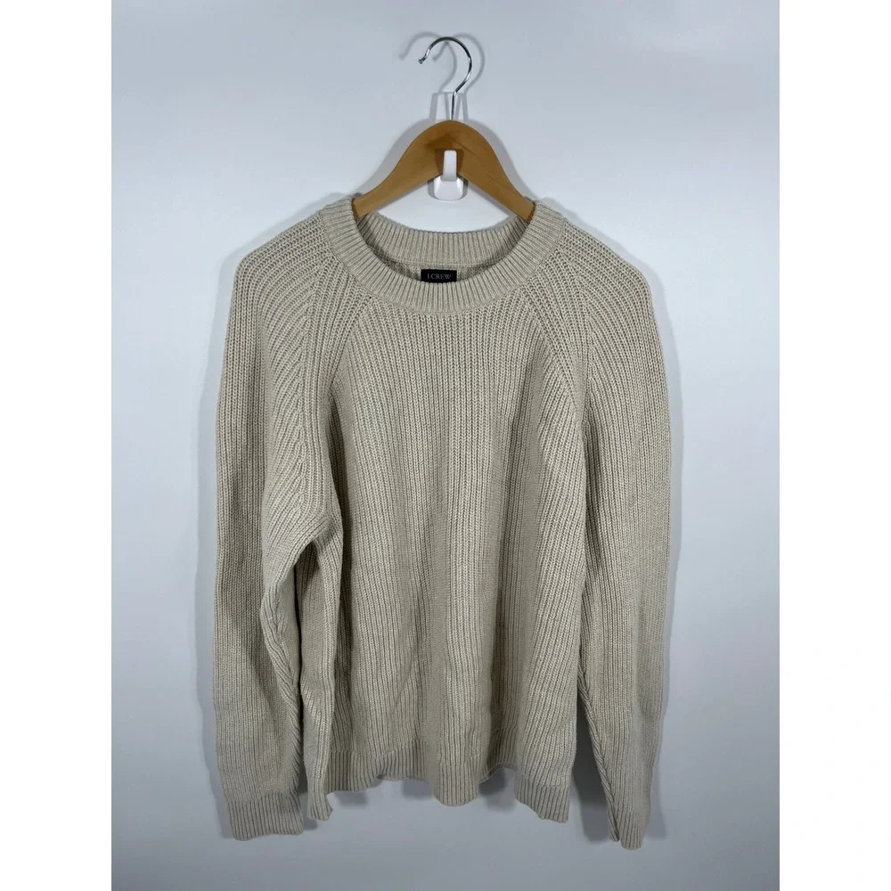 J Crew Men Crewneck Chunky Knit Sweater 2XL Beige Minimalist Capsule New England